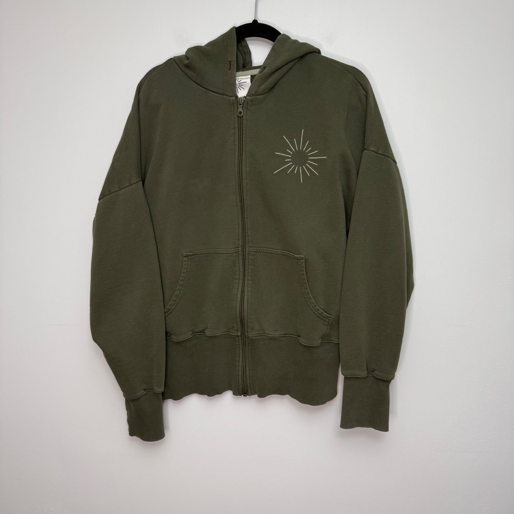 OFFLINE by Aerie Women Green Sunburst Zip Up Hoodie Oversized Large Thumbholes